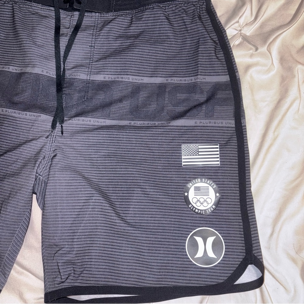 Hurley Men's Black and Gray Striped Board Shorts - Picture 3 of 12